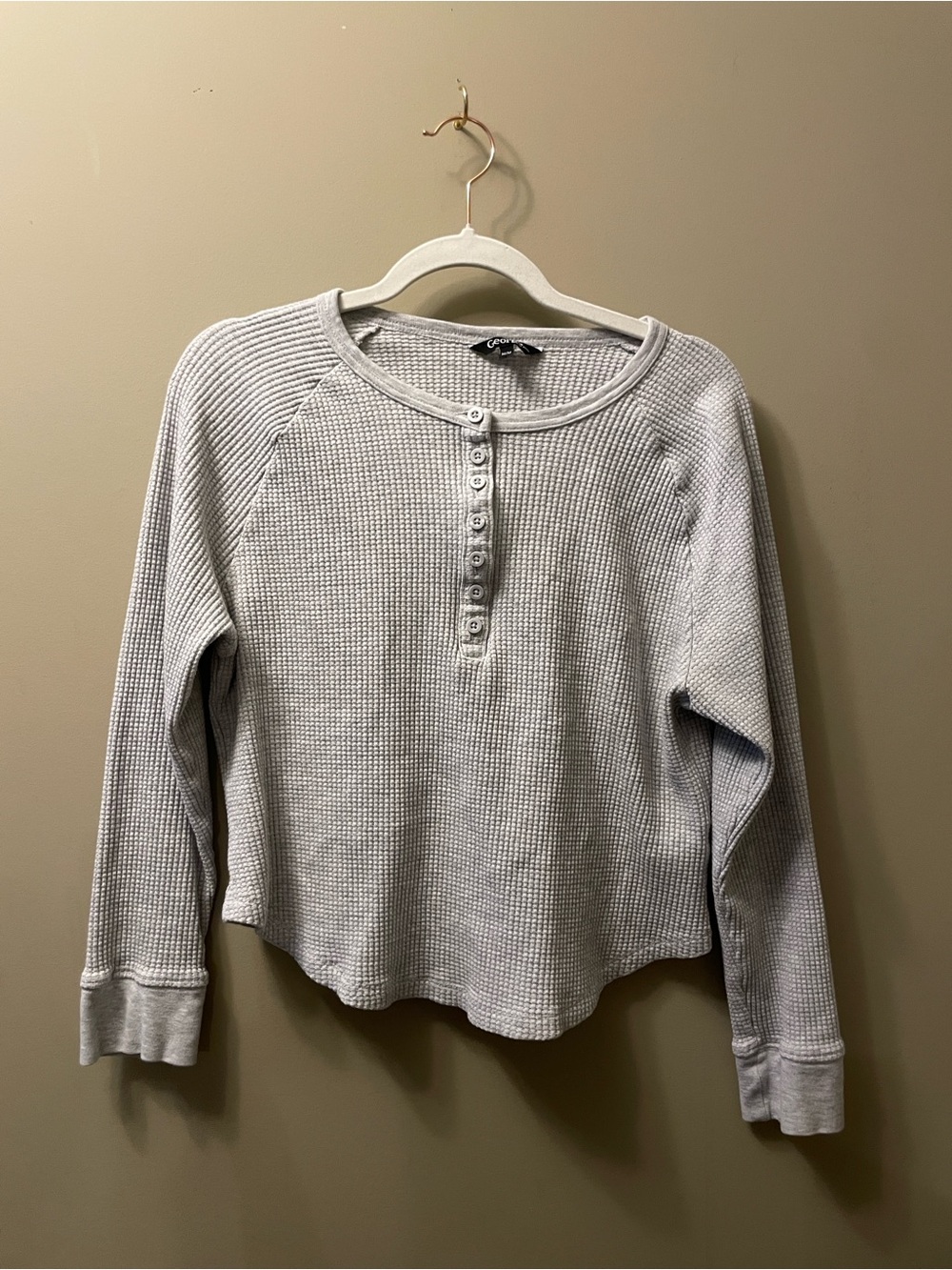 Grey Waffle-knit 3/4 sleeve top
